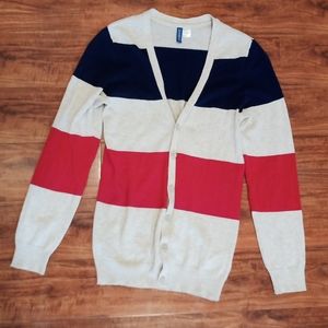 DIVIDED by H&M Red, Beige, and Blue Button Down Cardigan, XS